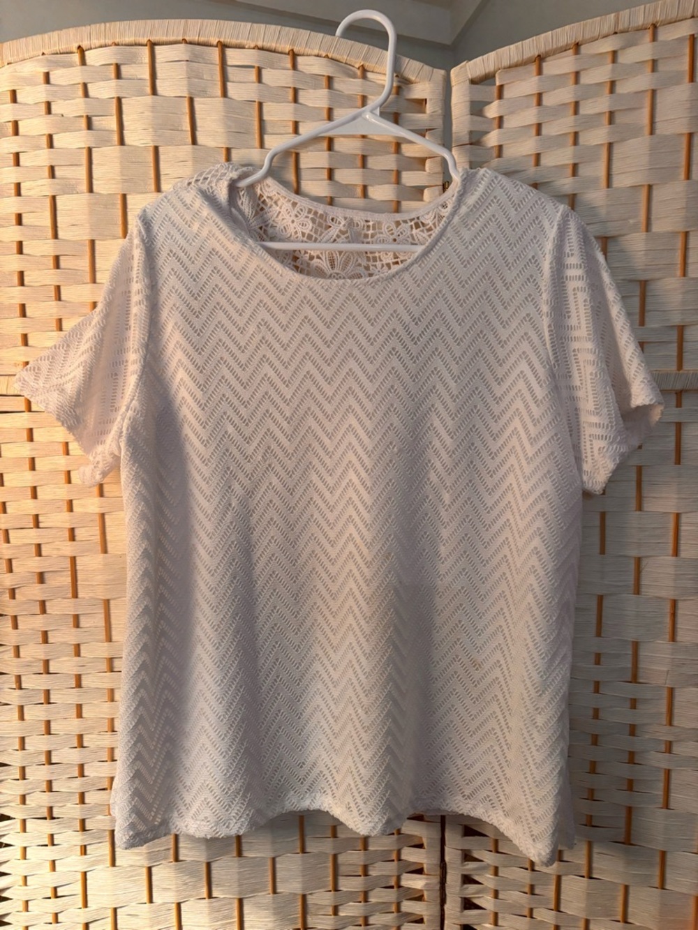 Alfred Dunner White Chevron Lace Short-Sleeve Top